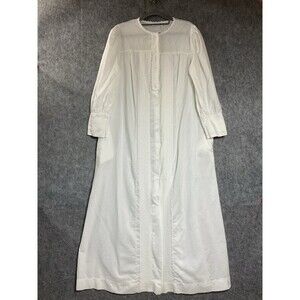 Vintage Willow Creek Nightgown Women Large White Pockets Cotton USA Prairie Robe